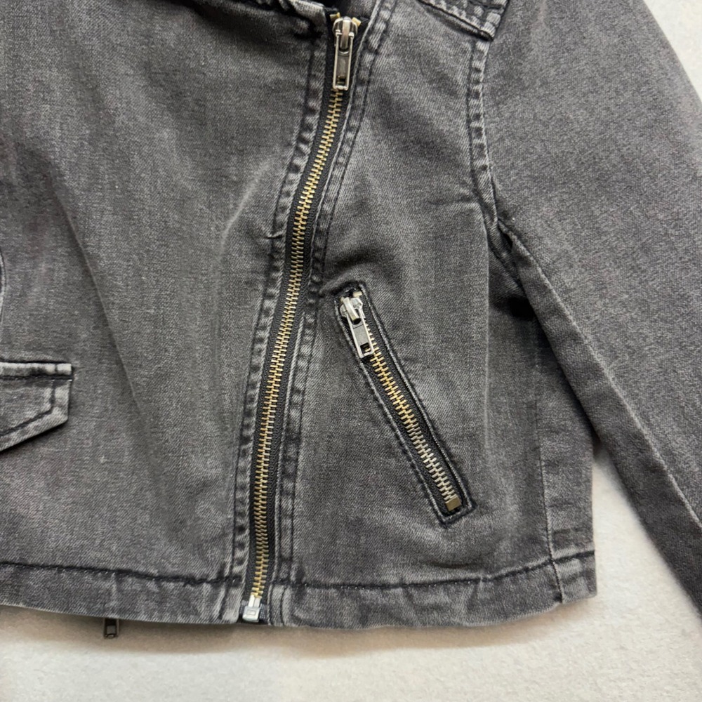 Free People Womens XS Black Denim Moto Jacket Cropped Biker Asymmetrical Zip - Picture 6 of 11